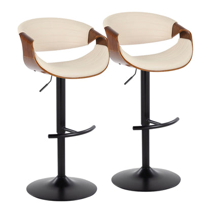 Symphony Mid Century Modern Adjustable Barstool Set with Swivel and T Footrest - Black, Beige, Pearl Silver