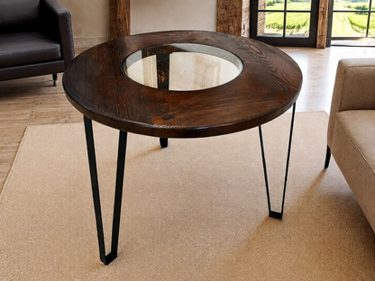 Whiskey & Wine Barrel Steel-Leg Side Table — Glass-Free Oak Top