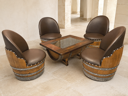 Handcrafted Oak Wine Barrel Lounge Chair with Hidden Storage