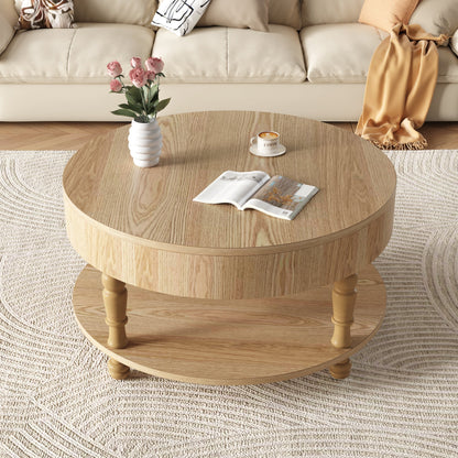 Round Coffee Activity Table with Dual Storage - Natural Wood, 31.5"