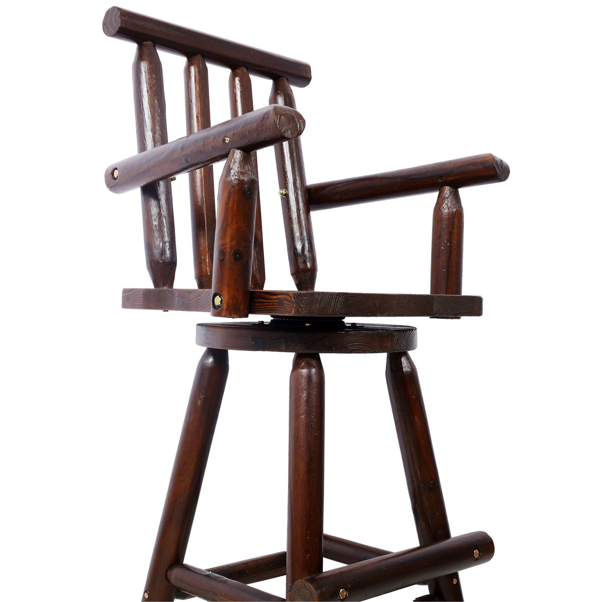 Rustic Bar Stool with Wide Armrest and 360° Swivel - Dark Brown or Light Brown