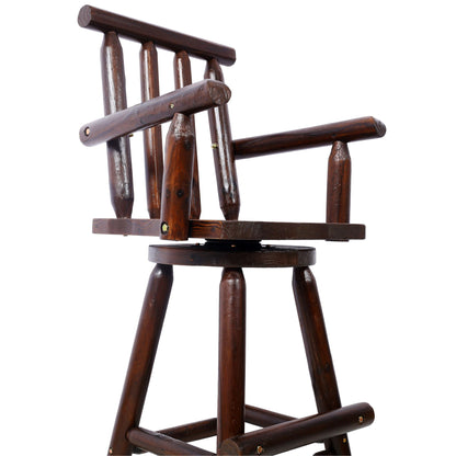 Rustic Bar Stool with Wide Armrest and 360° Swivel - Dark Brown or Light Brown