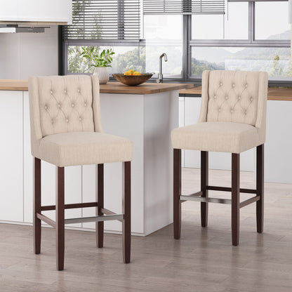 Upholstered Barstool with Button Tufted Wing Back - Multiple Colors