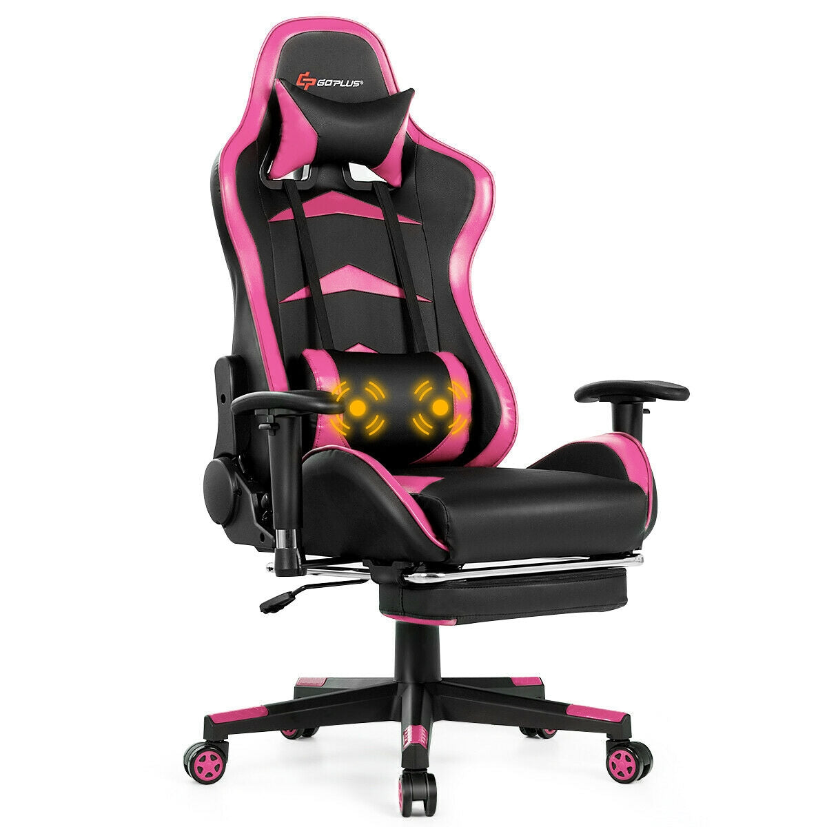 Premium Massage Gaming Chair with Retractable Footrest & Lumbar Support