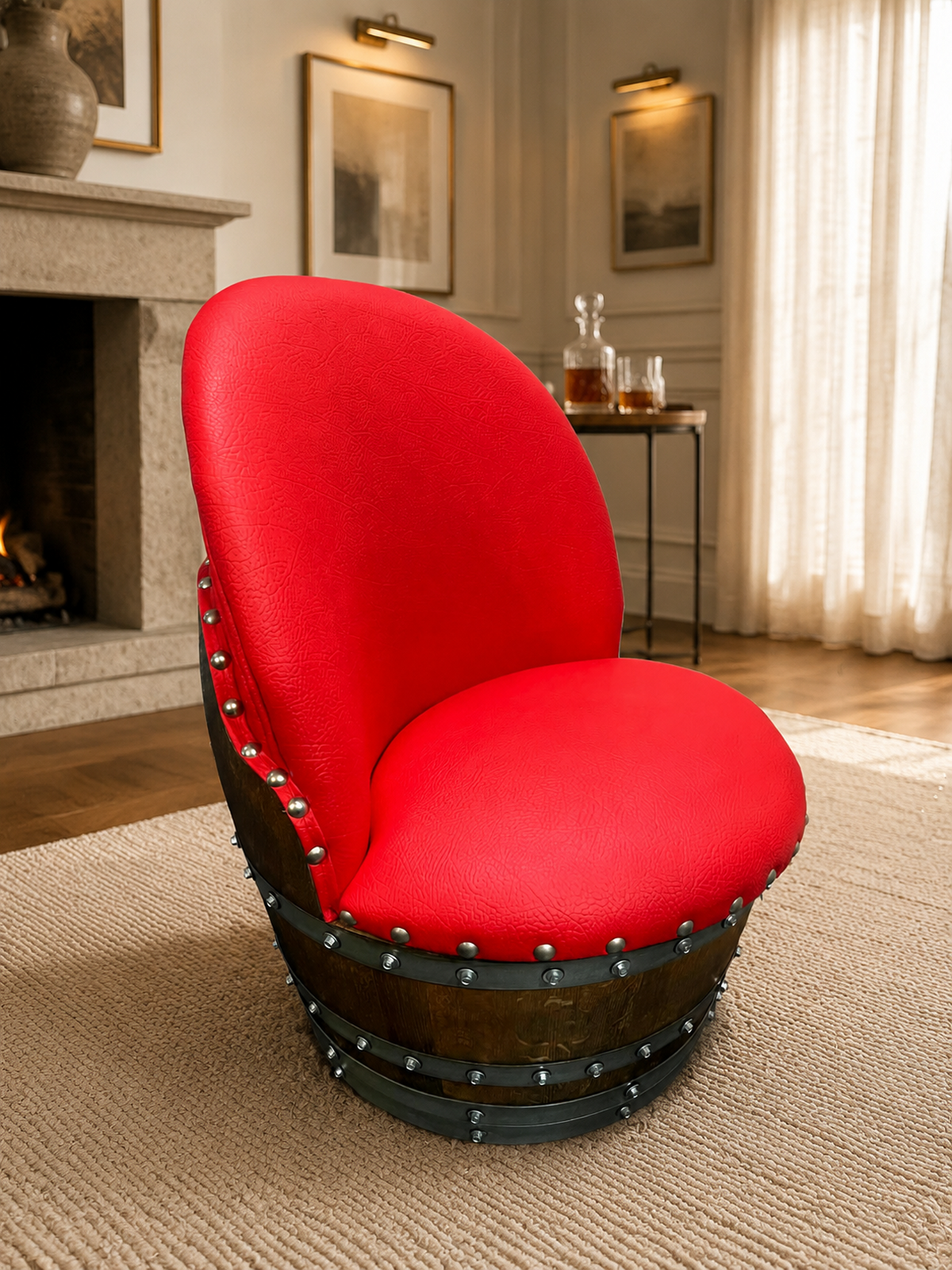 Whiskey & Wine Barrel Coffee Table Set — 4 Chairs