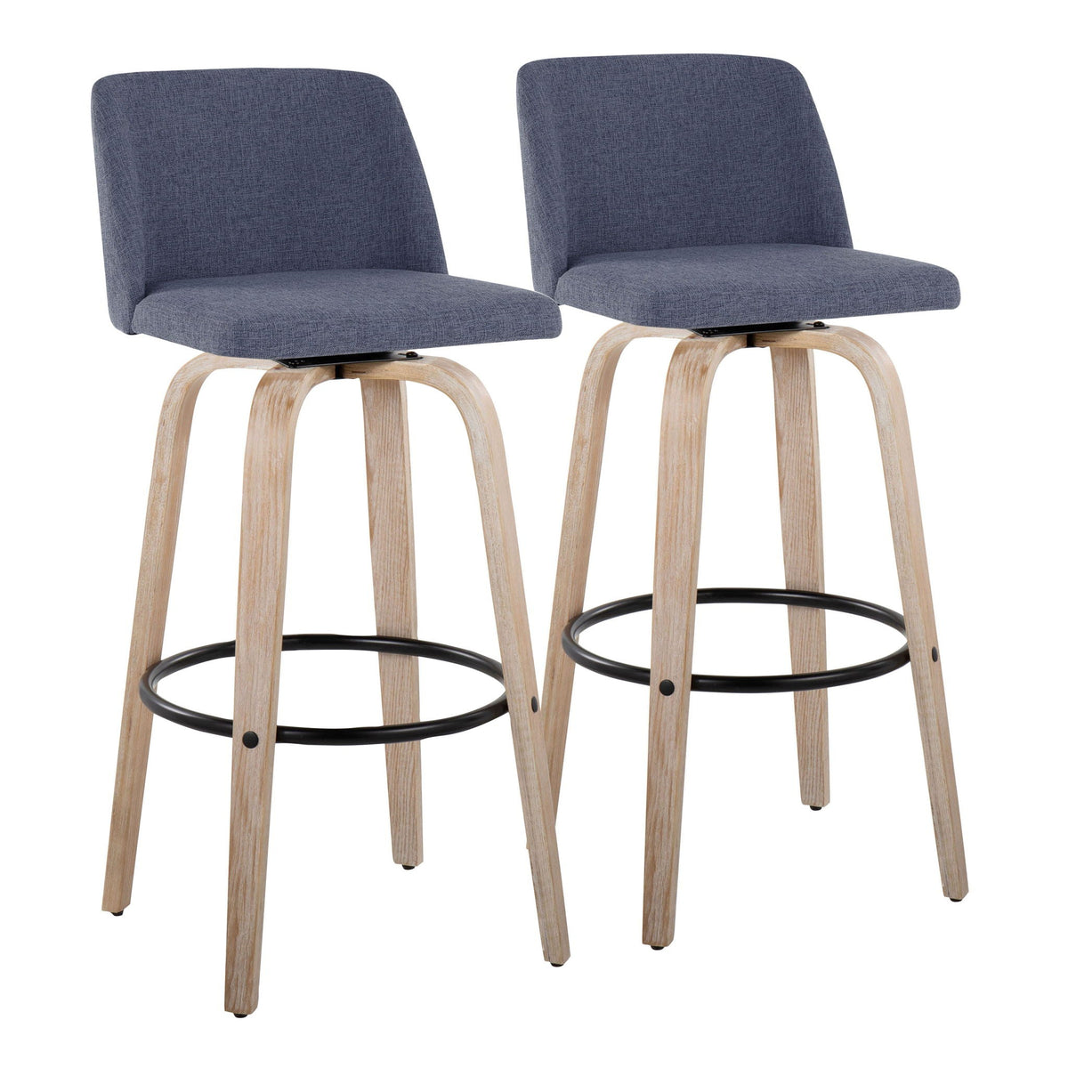 Mid-Century Modern Fixed Height BarStool Set with Swivel Footrest - Multiple Colors