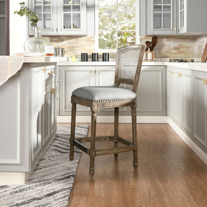 Rattan Wicker High Back Counter Bar Stool with Oak Frame - Gray or Dark Brown