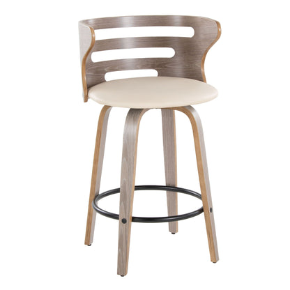 Mid Century Modern Fixed Height Barstool with Swivel and Round Footrest - Beige or Black