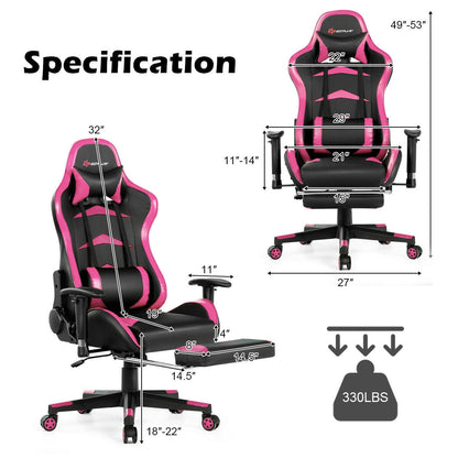 Premium Massage Gaming Chair with Retractable Footrest & Lumbar Support