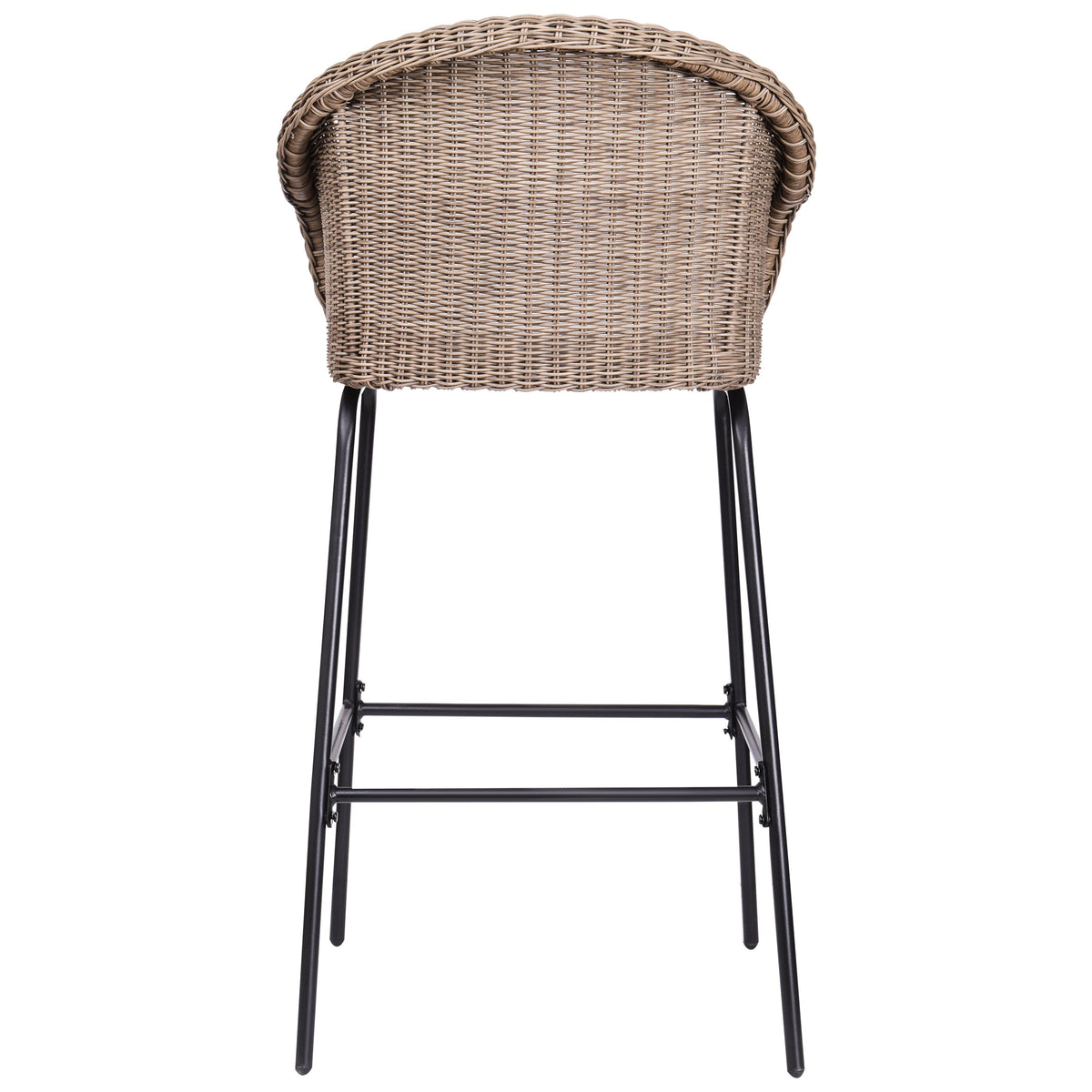 Light Brown Metal Wicker Barstool Set of 2 with Iron Frames
