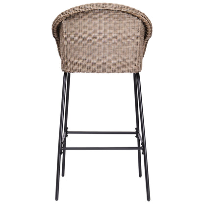 Light Brown Metal Wicker Barstool Set of 2 with Iron Frames
