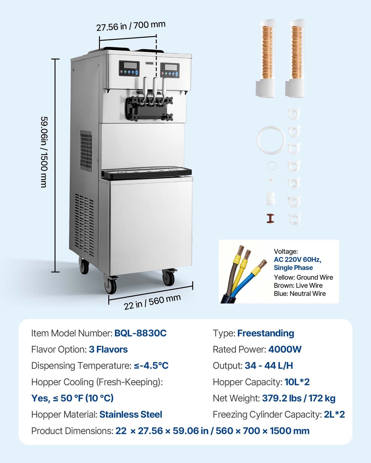 VEVOR Commercial Ice Cream Machine Dual Compressors 3-Flavor Ice Cream Maker