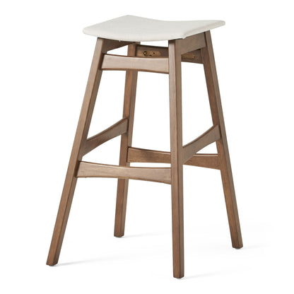 Mid Century Modern Bar Stool Set with Upholstered Seating - Beige or Dark Gray