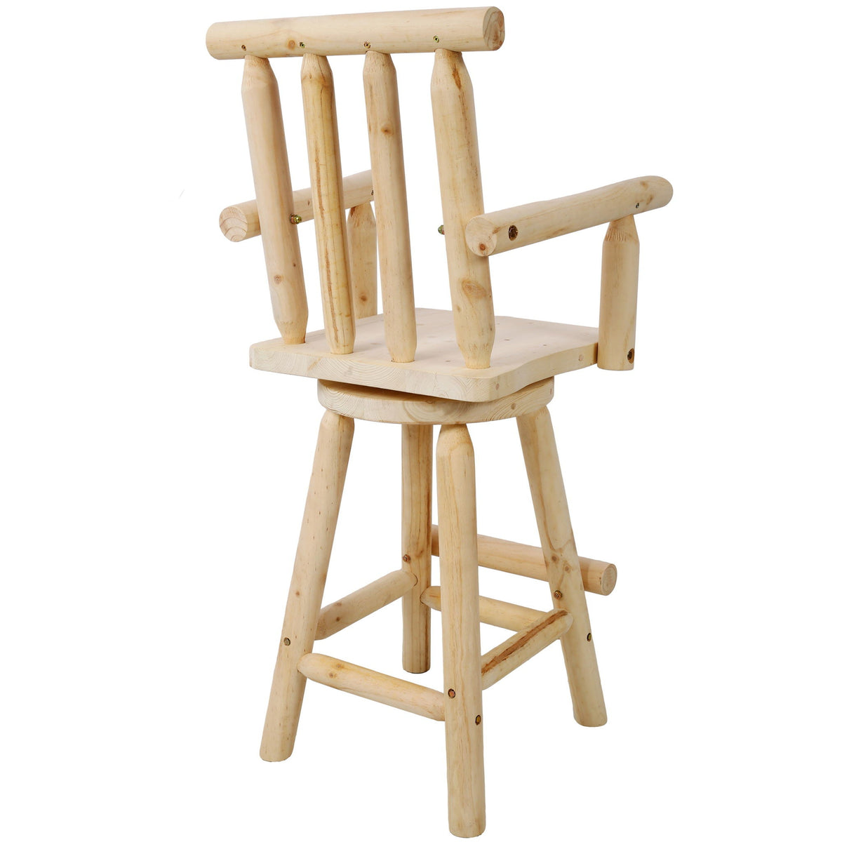 Rustic Bar Stool with Wide Armrest and 360° Swivel - Dark Brown or Light Brown