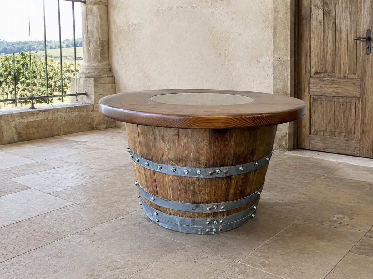 Whiskey & Wine Barrel Half-Barrel Table Set — 2 Chairs