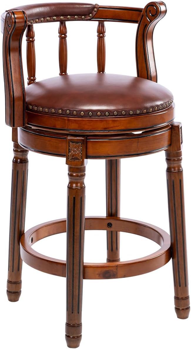 Swivel Cow Top Wooden Bar Stool with 360-Degree Rotation - Blue or Dark Brown