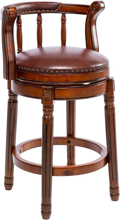 Swivel Cow Top Wooden Bar Stool with 360-Degree Rotation - Blue or Dark Brown