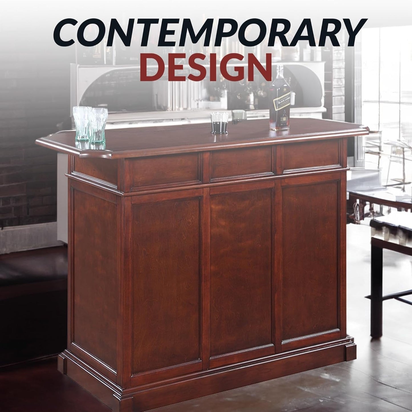 Ridgeline 60-In Hardwood Home Bar with Storage - Mahogany Finish