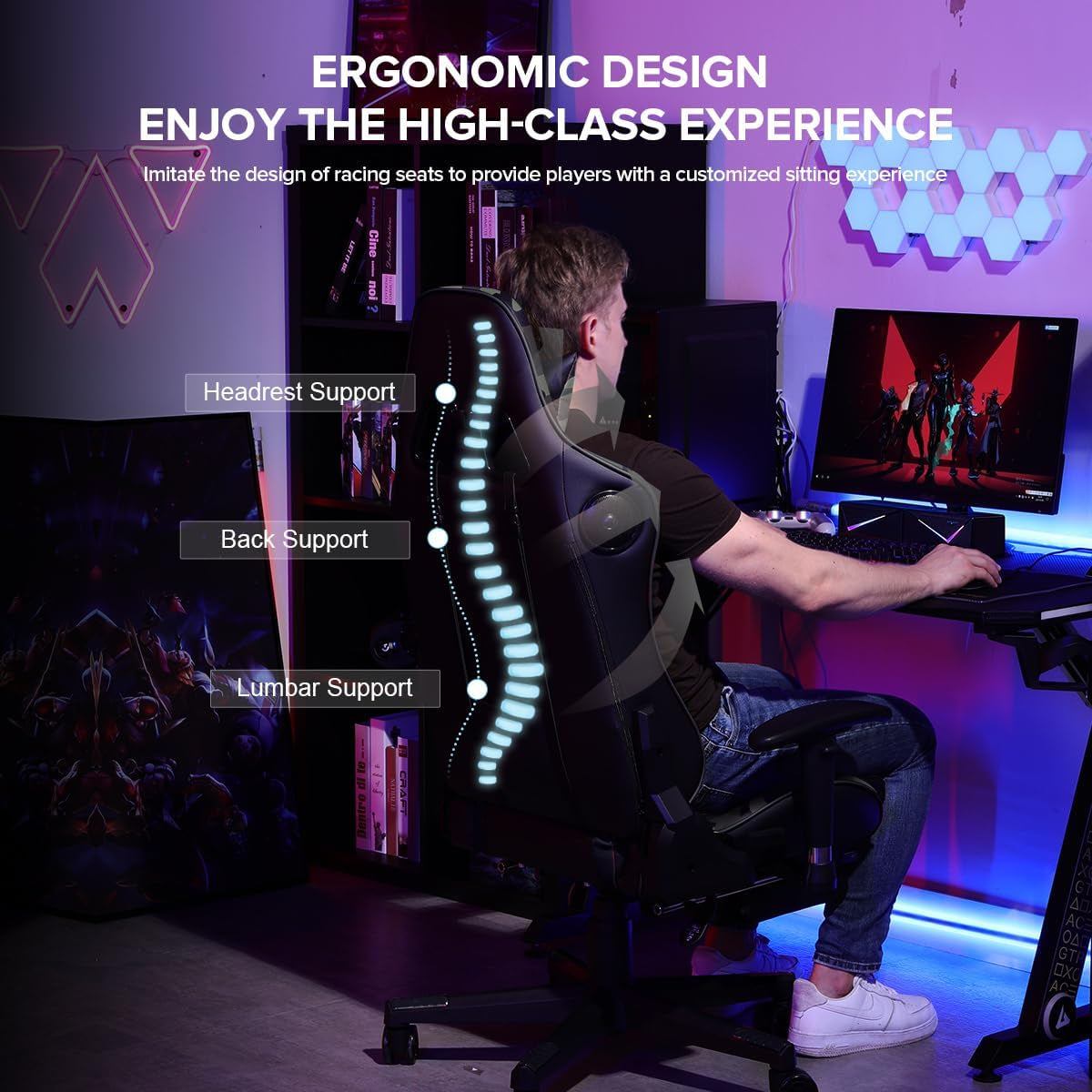 Gaming Chair with Footrest Speakers Video Game Chair Bluetooth Music Heavy Duty Ergonomic Computer Office Desk Chair