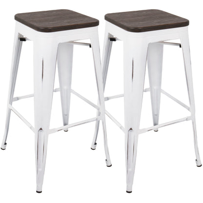 Contemporary Barstool Set of 2 with Stackable Design - Black or White