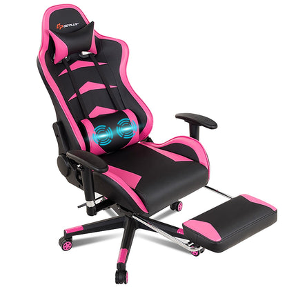 Premium Massage Gaming Chair with Retractable Footrest & Lumbar Support