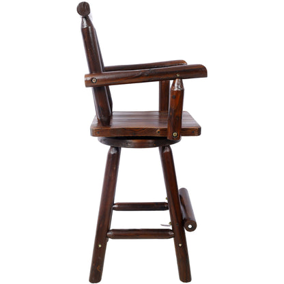 Rustic Bar Stool with Wide Armrest and 360° Swivel - Dark Brown or Light Brown