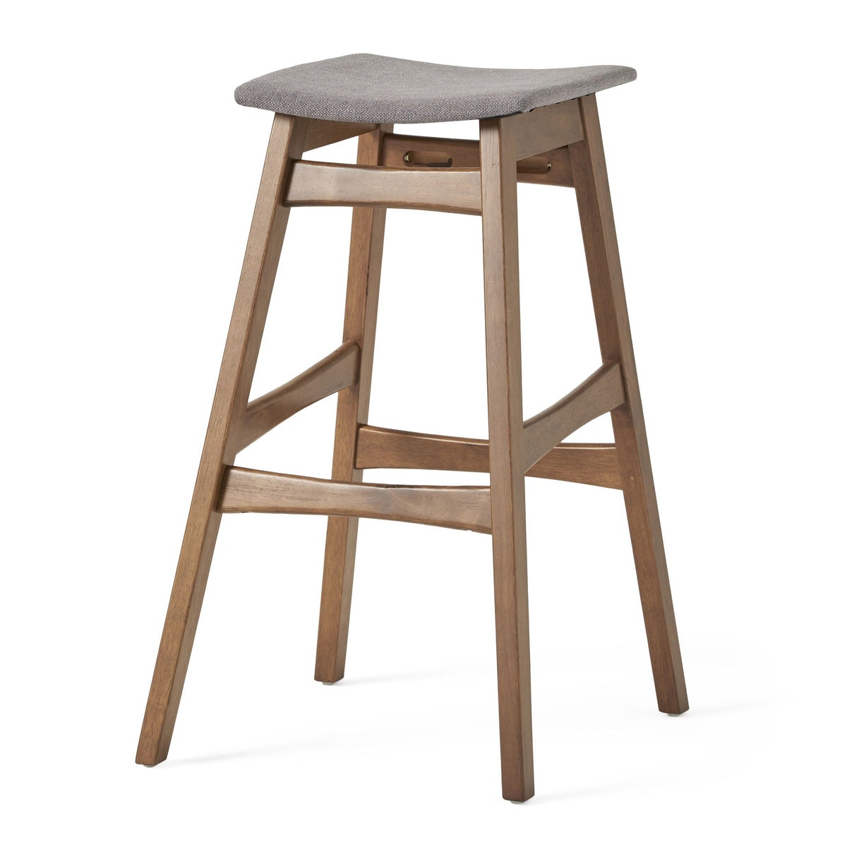 Mid Century Modern Bar Stool Set with Upholstered Seating - Beige or Dark Gray