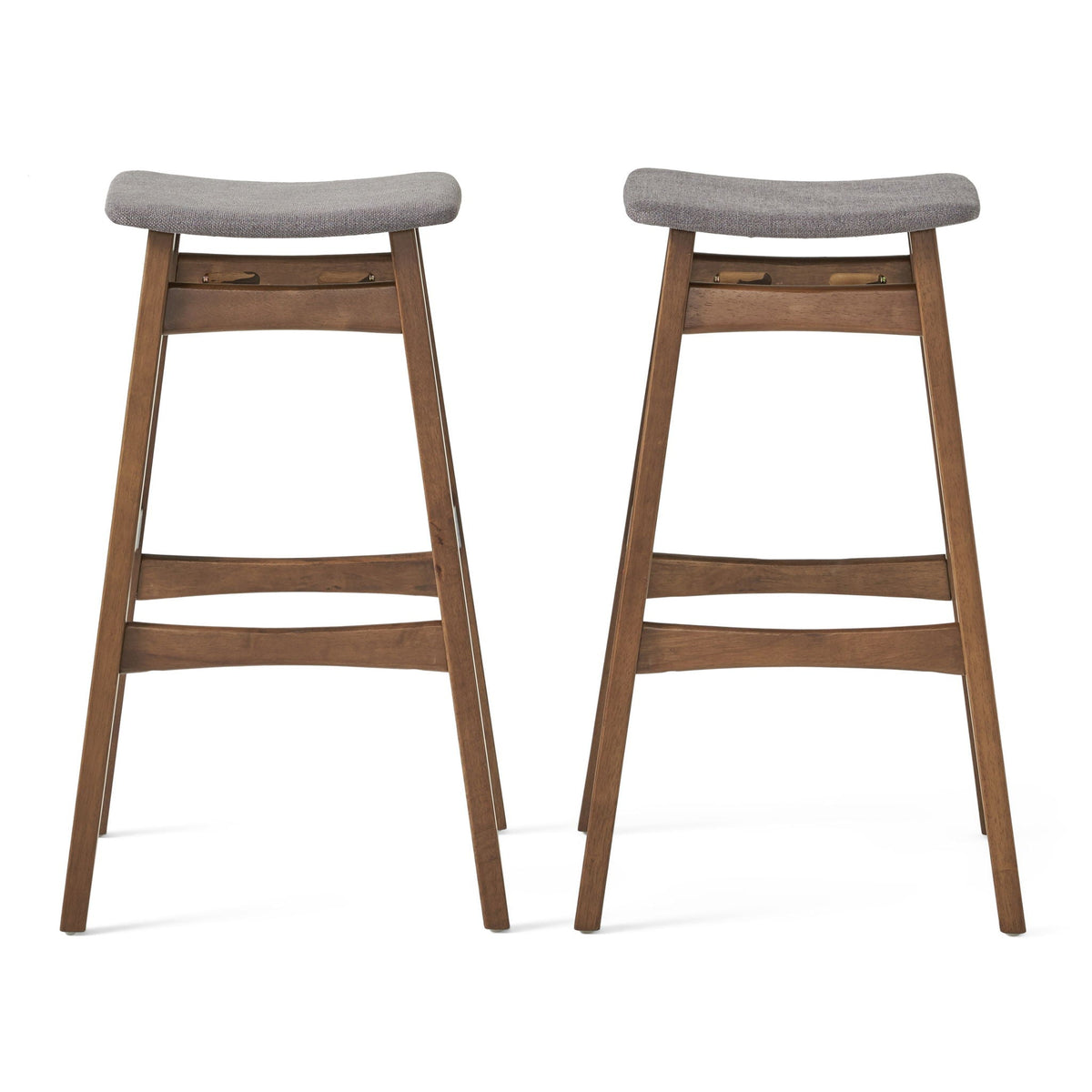 Mid Century Modern Bar Stool Set with Upholstered Seating - Beige or Dark Gray
