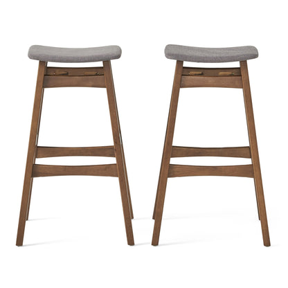 Mid Century Modern Bar Stool Set with Upholstered Seating - Beige or Dark Gray