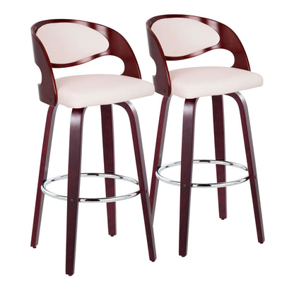 Mid-Century Modern Barstool Set with Swivel Footrest - White or Dark Gray