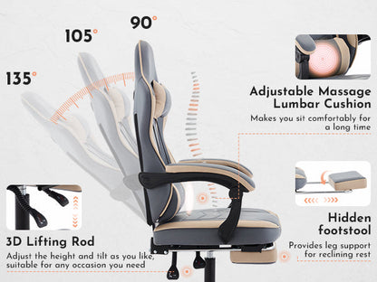 Ergonomic Gaming Chair with Massage Lumbar Support & Footrest