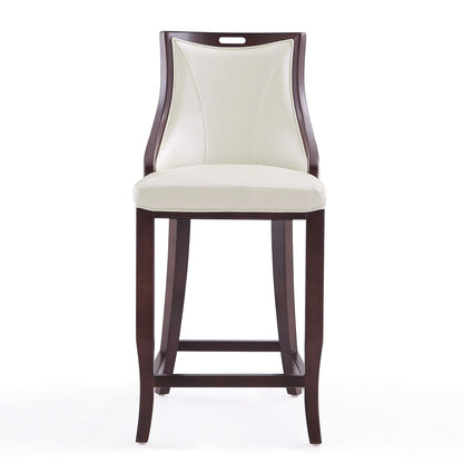 Bar Height Barstool with Back Support and Faux Leather Seat - White