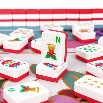 Mini Christmas Mahjong Set, Portable Travel Mahjong Tiles With Christmas Holiday Pattern, Family Table Game With Storage Box, Novelty Christmas Gift