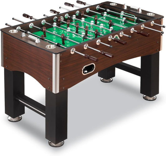 Primo 56-In Foosball Table for Family Game Room - with Counterbalanced Players, E-Z Spin Bearings, Analog Scoring Units, Easy-Grip Handles & Adjustable Leg Levelers - Wood Grain Finish
