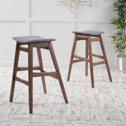 Mid Century Modern Bar Stool Set with Upholstered Seating - Beige or Dark Gray