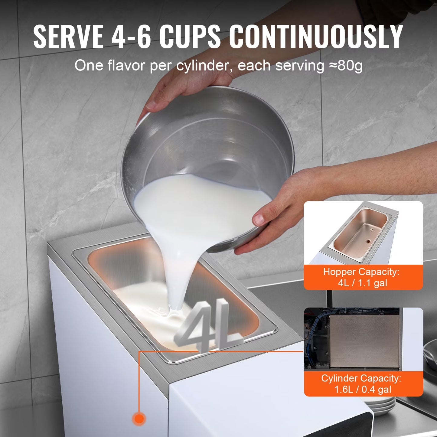 Commercial Ice Cream Machine 2.7-4Gal/10-15L/H 4L Hopper Single Flavor Countertop Soft Serve Ice Cream Maker Auto Clean Pre-Cooling