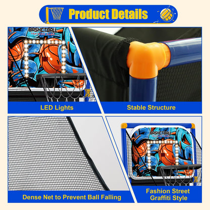 Kids Arcade Basketball Hoop with 4 Balls, Indoor Outdoor Single Shot Basketba...