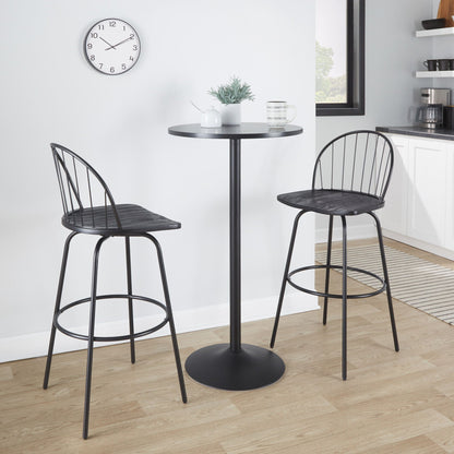 Farmhouse Barstool Set with Swivel and Round Footrest - Black or Dark Brown