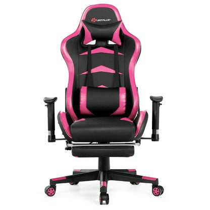 Premium Massage Gaming Chair with Retractable Footrest & Lumbar Support