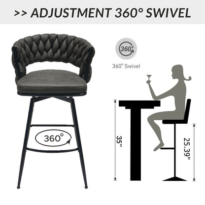 Bar Stool 360 Swivel with Back Footrest - Upholstered, Set of 2