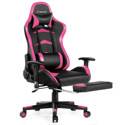 Premium Massage Gaming Chair with Retractable Footrest & Lumbar Support