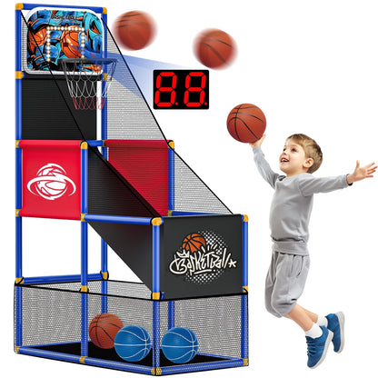 Kids Arcade Basketball Hoop with 4 Balls, Indoor Outdoor Single Shot Basketba...
