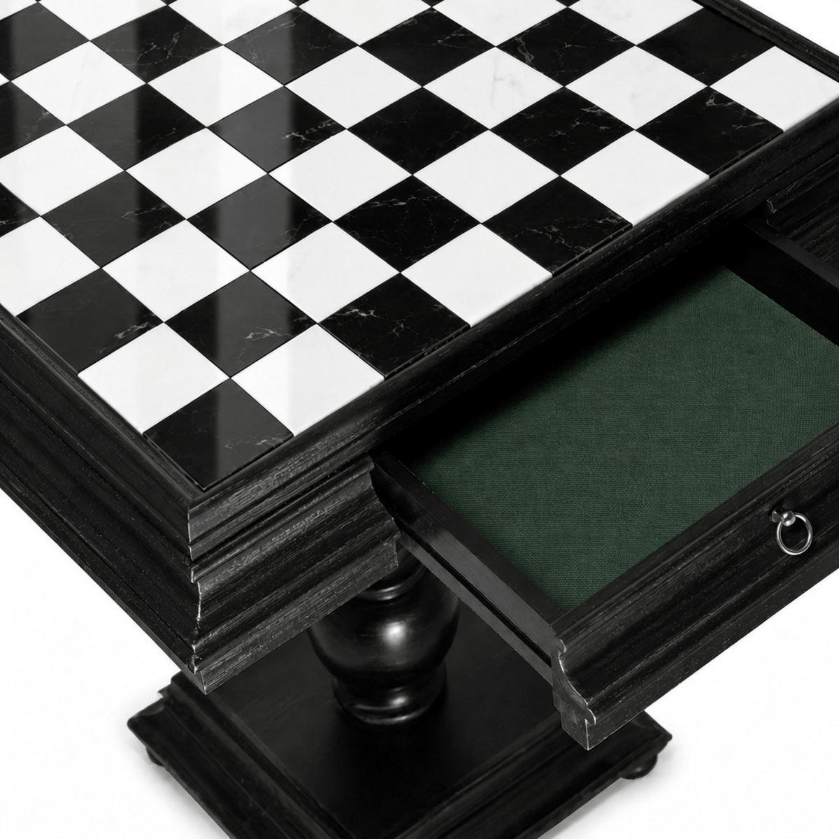 23.5" Black Italian Marble Chess Table