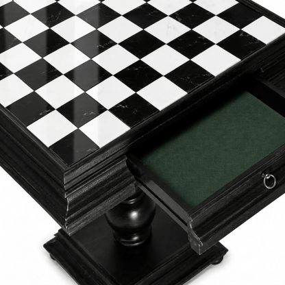 23.5" Black Italian Marble Chess Table