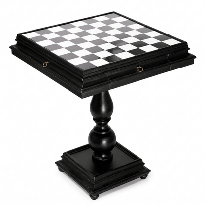 23.5" Black Italian Marble Chess Table