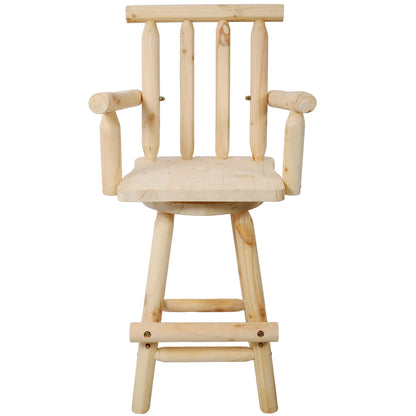 Rustic Bar Stool with Wide Armrest and 360° Swivel - Dark Brown or Light Brown