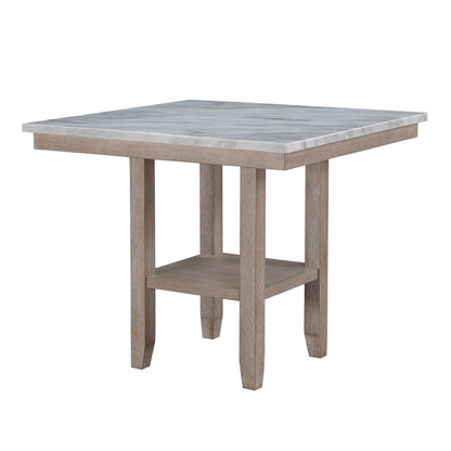 Natural Bar Table and Bar Stools Set with Marble Finish - 5 Piece