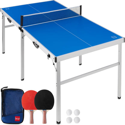 Portable Ping Pong Table, Mid-Size Folding Indoor Outdoor Table Tennis W/ 2 Paddles, 4 Balls Included, Carrying Bag