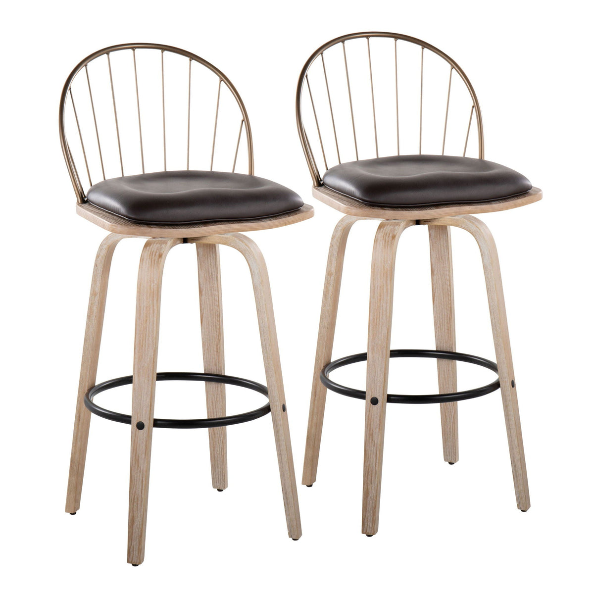 Industrial Fixed Height Barstool Set with Swivel and Removable Cushion - Light Brown or Black
