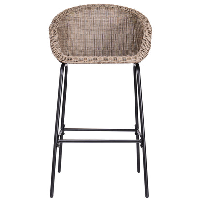 Light Brown Metal Wicker Barstool Set of 2 with Iron Frames